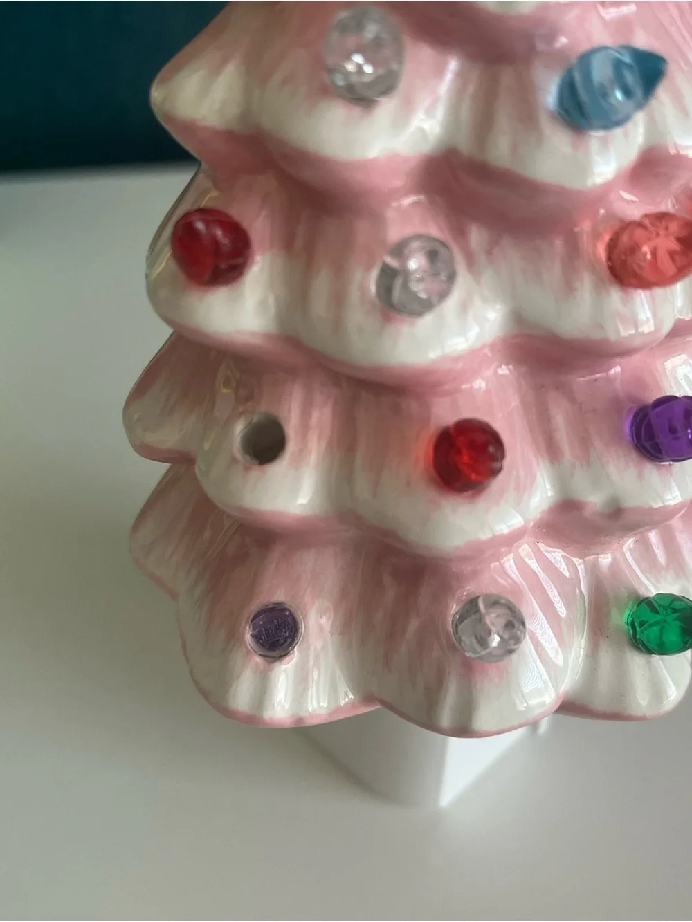 Vintage Christmas Tree Night Light Green and Pink